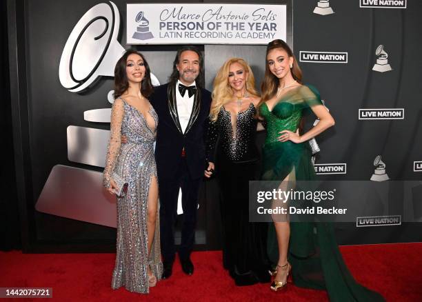 Alison Solis, honoree Marco Antonio Solís, Cristian Salas, and Marla Solis attend the 2022 Latin Recording Academy Person of the Year Honoring Marco...