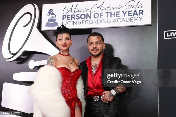 Cazzu and Christian Nodal attend The Latin Recording Academy's 2022 Person of the Year Gala honoring Marco Antonio Solis at Michelob ULTRA Arena on...