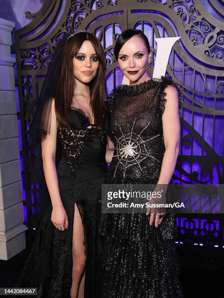 Jenna Ortega and Christina Ricci attends the world premiere of Netflix's "Wednesday" at Hollywood Legion Theater on November 16, 2022 in Los Angeles,...