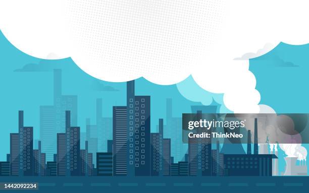 illustrazioni stock, clip art, cartoni animati e icone di tendenza di allarme inquinamento atmosferico. aria sporca e illustrazione del vettore dell'ambiente sporco - pollution