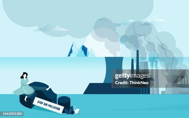 bildbanksillustrationer, clip art samt tecknat material och ikoner med stop air pollution, factory industrial. manufactory industrial building refinery factory or nuclear power station - air pollution