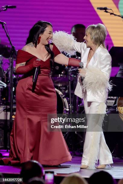 Carla Morrison and Ana Torroja perform onstage during The Latin Recording Academy's 2022 Person of the Year Gala Honoring Marco Antonio Solis on...