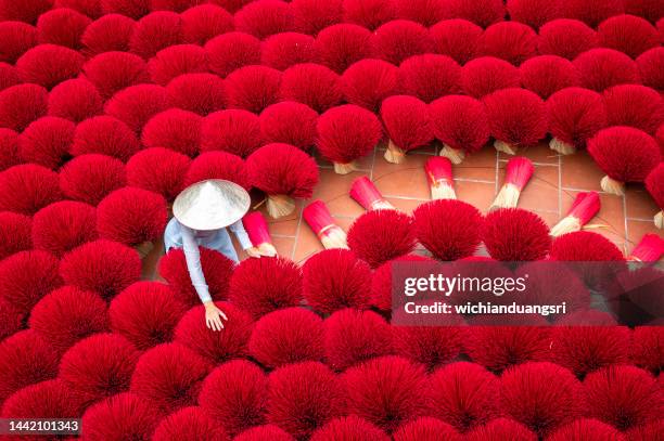 drying incense stick in vietnam - incense stock pictures, royalty-free photos & images