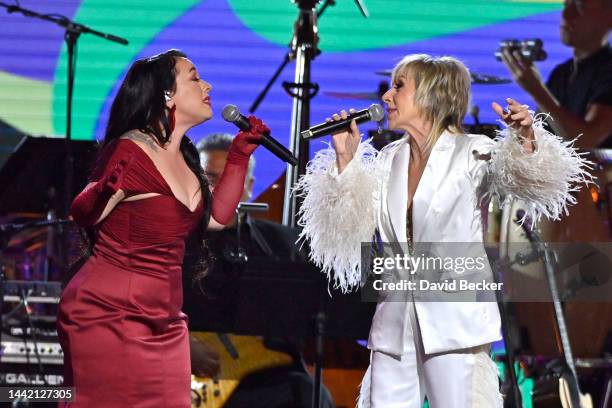 Carla Morrison and Ana Torroja perform onstage during the 2022 Latin Recording Academy Person of the Year Honoring Marco Antonio Solís at the...