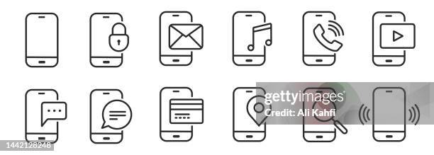 smartphones with different using services thin line icon - switch on stock illustrations