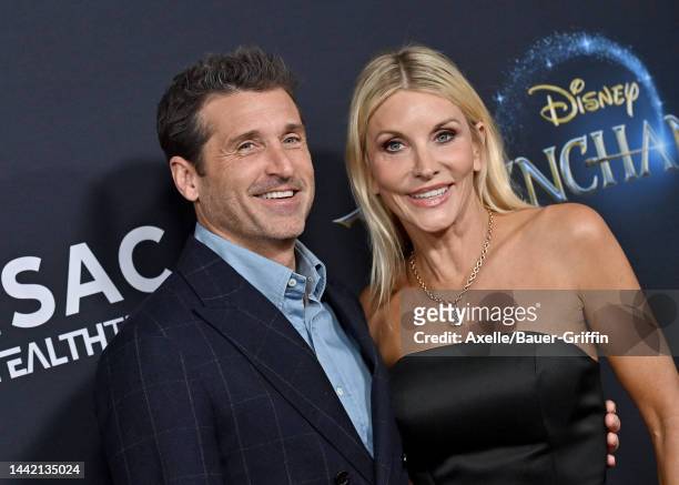 Patrick Dempsey and Jillian Fink attend Disney's "Disenchanted" Premiere at El Capitan Theatre on November 16, 2022 in Los Angeles, California.