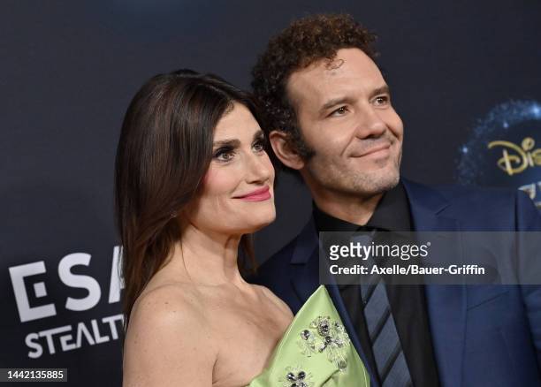 Idina Menzel and Aaron Lohr attend Disney's "Disenchanted" Premiere at El Capitan Theatre on November 16, 2022 in Los Angeles, California.