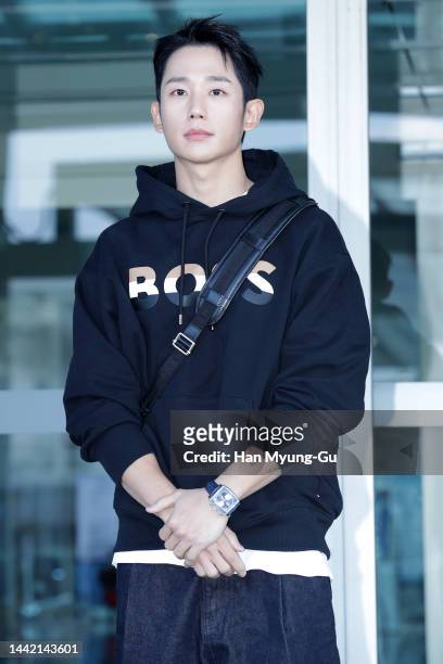 South Korean actor Jung Hae-In is seen on departure at Incheon International Airport on November 17, 2022 in Incheon, South Korea.