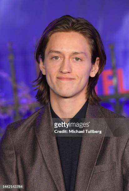 Percy Hynes White attends the world premiere of Netflix's "Wednesday" at Hollywood Legion Theater on November 16, 2022 in Los Angeles, California.