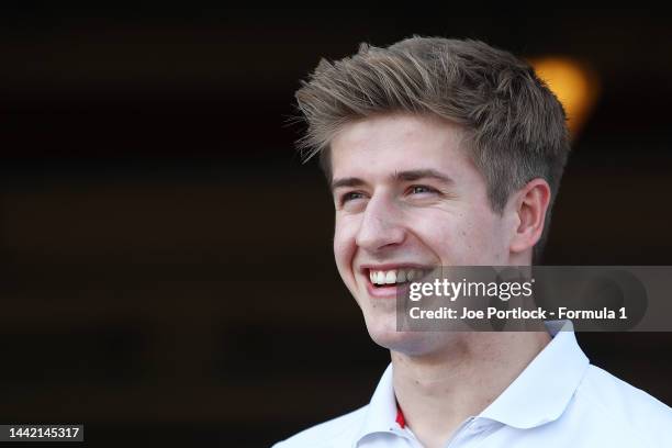 Juri Vips of Estonia and Hitech Grand Prix looks on in the Paddock during previews ahead of Round 14:Yas Island of the Formula 2 Championship at Yas...