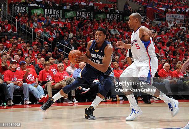 Rudy Gay of the Memphis Grizzlies handles the ball against Caron Butler of the Los Angeles Clippers in Game Six of the Western Conference...