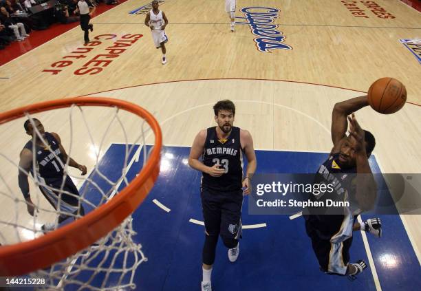 Tony Allen of the Memphis Grizzlies goes up to dunk the ball in the first half while taking on the Los Angeles Clippers in Game Six of the Western...