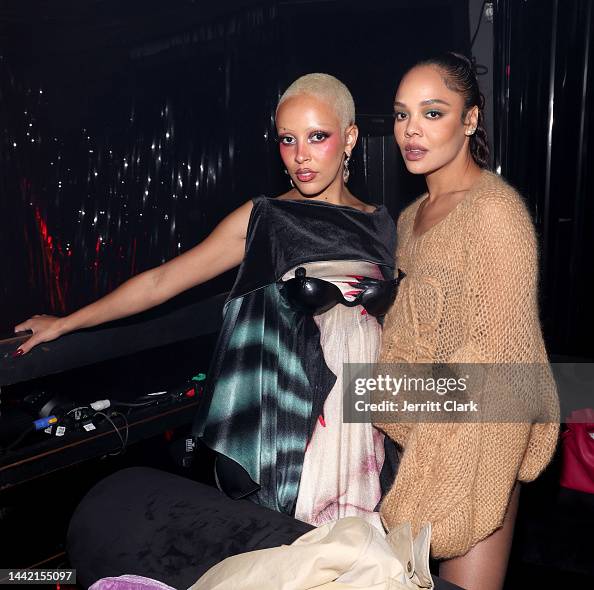 Doja Cat and Tessa Thompson attend the LOEWE Rodeo Drive Party at