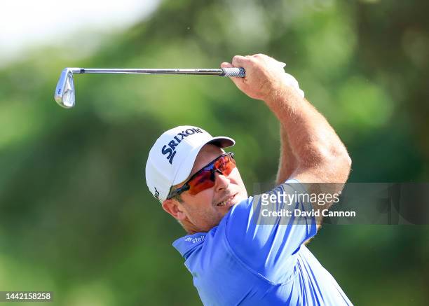 Ryan Fox of New Zealand plays his tee shot on the fourth hole during the first round of the DP World Tour Championship on the Earth Course at...