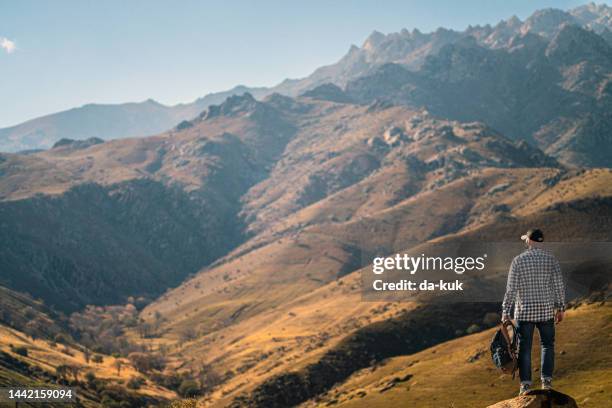 ficar na beira e assistir belo vale nas montanhas - uzbekistan - fotografias e filmes do acervo