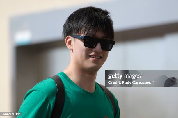 Zhou Guanyu of China and Alfa Romeo F1 walks in the Paddock during previews ahead of the F1 Grand Prix of Abu Dhabi at Yas Marina Circuit on November...