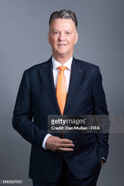 Louis van Gaal, Head Coach of Netherlands, poses during the official FIFA World Cup Qatar 2022 portrait session at on November 16, 2022 in Doha,...