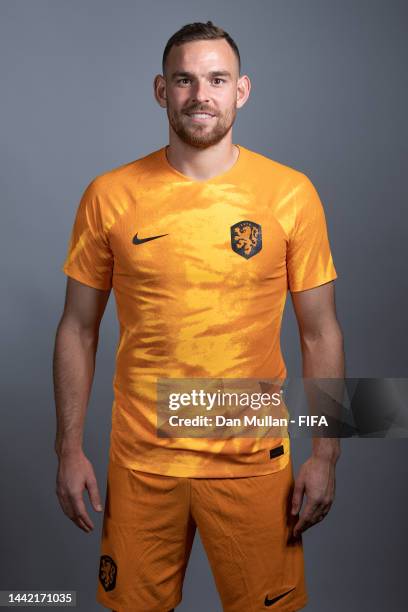 Vincent Janssen of Netherlands poses during the official FIFA World Cup Qatar 2022 portrait session at on November 16, 2022 in Doha, Qatar.