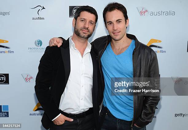 Actors Harli Ames and Andrew Bongiorno attend Australians In Film Screening and USA premiere of Myriad Pictures' "The Cup" at Laemmle's Music Hall 3...