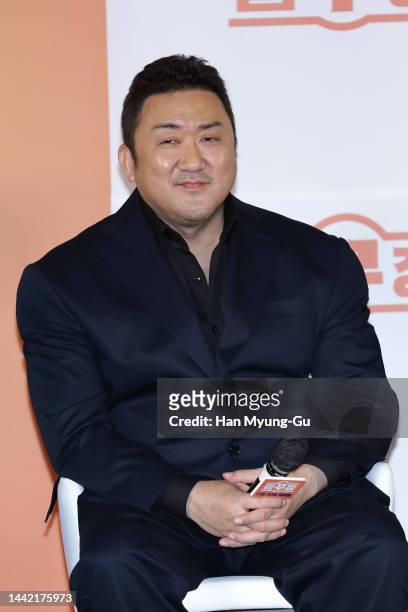 South Koran actor Ma Dong-Seok aka Don Lee attends the 'Men of Plastic' press conference at Yongsan CGV on November 17, 2022 in Seoul, South Korea....