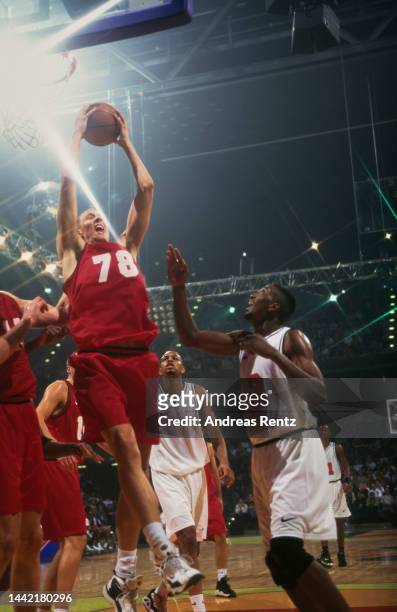 German basketball player Dirk Nowitzki in action during the Nike Hoop Heroes event in Berlin, Germany, 16th September 1997. The Nike promotional...
