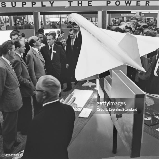An 11-foot model of the proposed Anglo-French supersonic airliner shown by the British Aircraft Corporation at Farnborough International Airshow in...