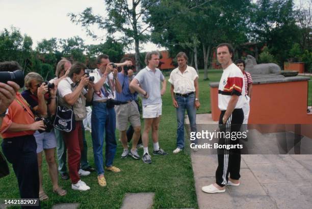German football manager and former footballer Franz Beckenbauer, manager of the West Germany national team, attends a photocall in the grounds of the...