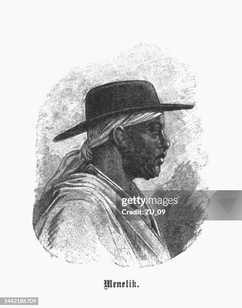 ilustrações, clipart, desenhos animados e ícones de menelik ii da etiópia (batizado 1844-1913), impressão de meio-tom, publicado em 1899 - nativo da áfrica