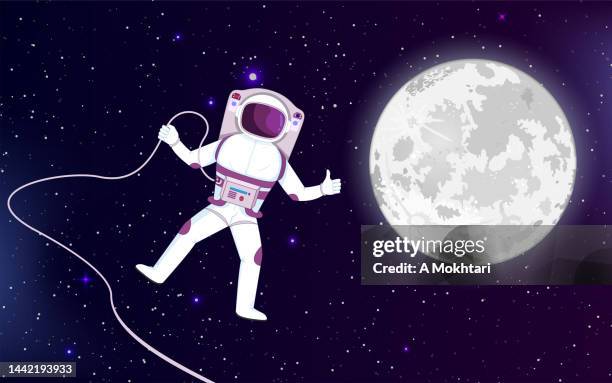 ilustraciones, imágenes clip art, dibujos animados e iconos de stock de astronauta y exploración del espacio y la luna. - gravedad cero