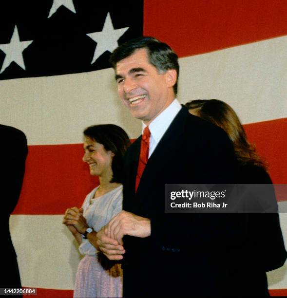 Democratic Presidential Candidate Michael Dukakis and family at the Biltmore Hotel, June 8, 1988 in Los Angeles, California.