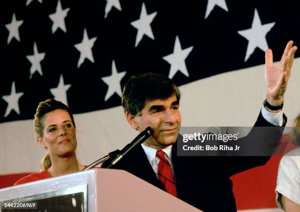 Democratic Presidential Candidate Michael Dukakis and family at the Biltmore Hotel, June 8, 1988 in Los Angeles, California.