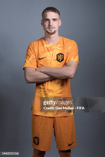 Kenneth Taylor of Netherlands poses during the official FIFA World Cup Qatar 2022 portrait session at on November 16, 2022 in Doha, Qatar.