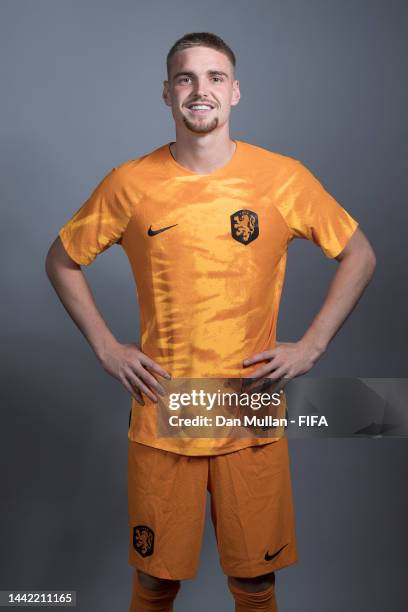 Kenneth Taylor of Netherlands poses during the official FIFA World Cup Qatar 2022 portrait session at on November 16, 2022 in Doha, Qatar.