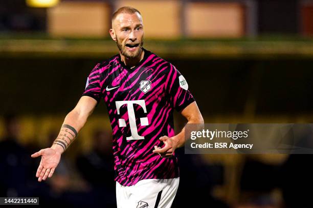 Mike van der Hoorn of FC Utrecht looks surprised during the Dutch Eredivisie match between FC Volendam and FC Utrecht at the Kras Stadion on November...