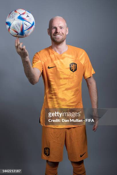 Davy Klaassen of Netherlands poses during the official FIFA World Cup Qatar 2022 portrait session at on November 16, 2022 in Doha, Qatar.