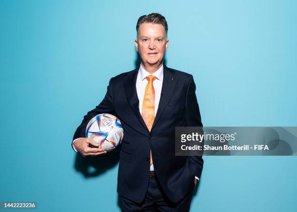 Louis van Gaal, Head Coach of Netherlands, poses during the official FIFA World Cup Qatar 2022 portrait session at on November 16, 2022 in Doha,...