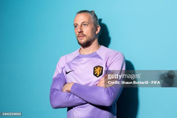Remko Pasveer of Netherlands poses during the official FIFA World Cup Qatar 2022 portrait session at on November 16, 2022 in Doha, Qatar.