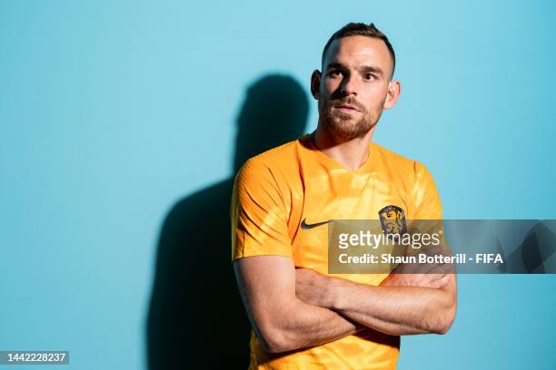 Vincent Janssen of Netherlands poses during the official FIFA World Cup Qatar 2022 portrait session at on November 16, 2022 in Doha, Qatar.