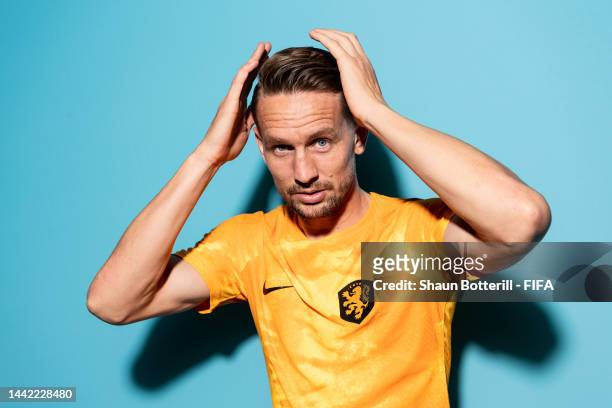 Luuk De Jong of Netherlands poses during the official FIFA World Cup Qatar 2022 portrait session at on November 16, 2022 in Doha, Qatar.