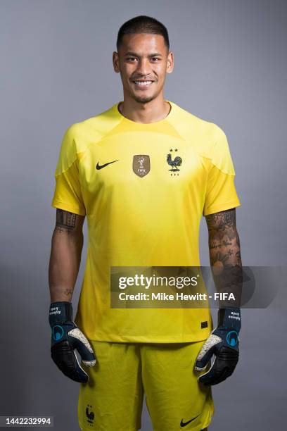 Alphonse Areola of France poses during the official FIFA World Cup Qatar 2022 portrait session on November 17, 2022 in Doha, Qatar.