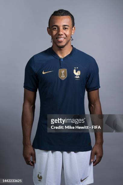 Jules Kounde of France poses during the official FIFA World Cup Qatar 2022 portrait session on November 17, 2022 in Doha, Qatar.