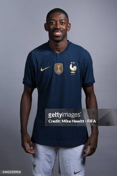 Ousmane Dembele of France poses during the official FIFA World Cup Qatar 2022 portrait session on November 17, 2022 in Doha, Qatar.