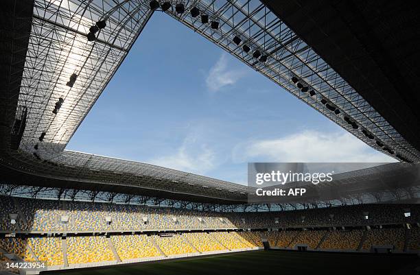 Picture taken on May 11, 2012 shows a view of Arena Lviv stadium in western Ukrainian city of Lviv. The stadium will be hosting games at the upcoming...