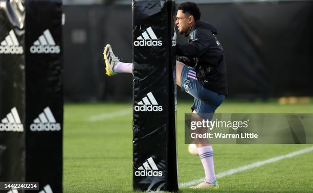 Stephen Perofeta of New Zealand is pictured during a training session at The Lensbury on November 17, 2022 in Teddington, England.