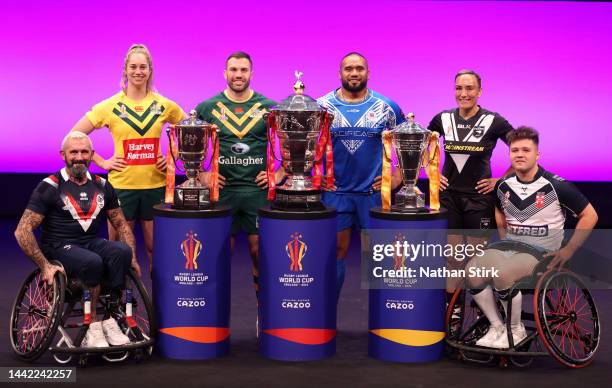 Gilles Clausells of France, Kezie Apps of Australia, James Tedesco of Australia, Junior Paulo of Samoa ,Krystal Rota of New Zealand and Tom Halliwell...