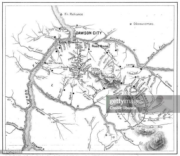 antique image: klondike gold rush, map - alaska skagway stock illustrations