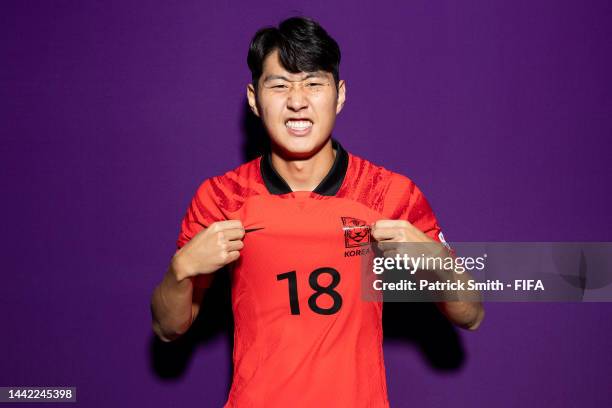 Kangin Lee of Korea Republic during the official FIFA World Cup Qatar 2022 portrait session at on November 16, 2022 in Doha, Qatar.