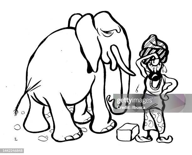antique image: elephant comic book - man sweating stock illustrations