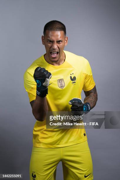 Alphonse Areola of France poses during the official FIFA World Cup Qatar 2022 portrait session on November 17, 2022 in Doha, Qatar.
