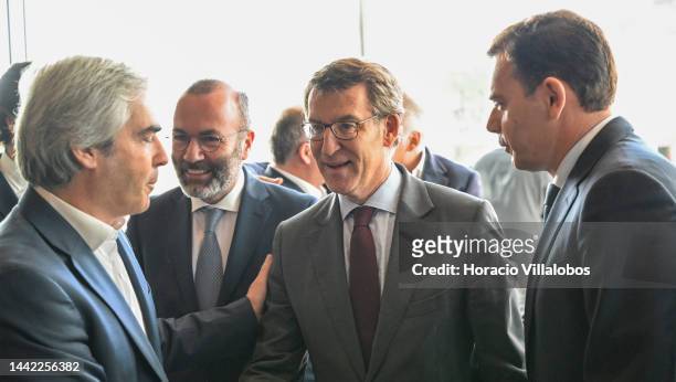 Nuno Melo, President of CDS-PP, greets Manfred Weber, President of the EPP, Alberto Núñez Feijóo, President of Spanish PP, and Luis Montenegro,...